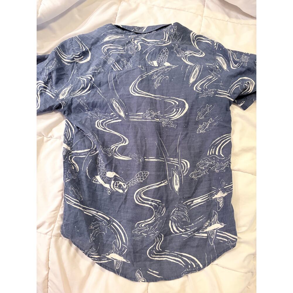 Patagonia Hemp Shirt Small Blue Ocean Fish Turtle Shark Print Button Up - Picture 4 of 7